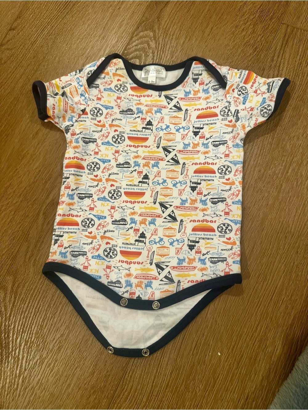 NWOT Joy Street 6-9M Sandbar at Jettie’s Beach Print One-Piece Bodysuit
